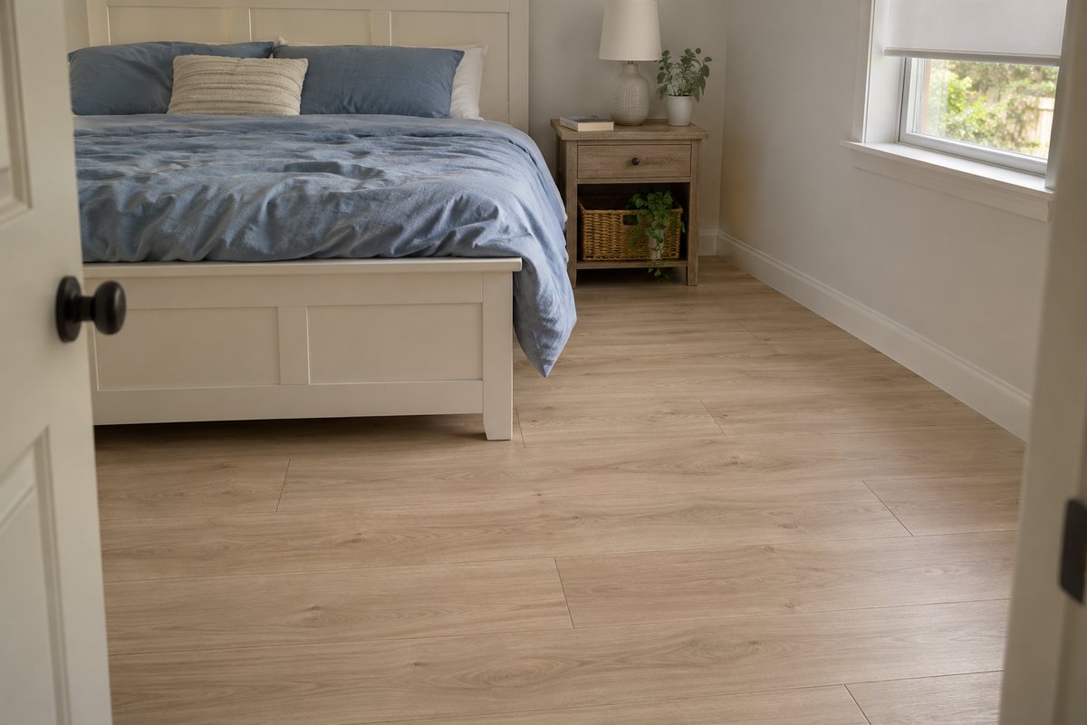 Light laminate floor in a Central Florida bedroom