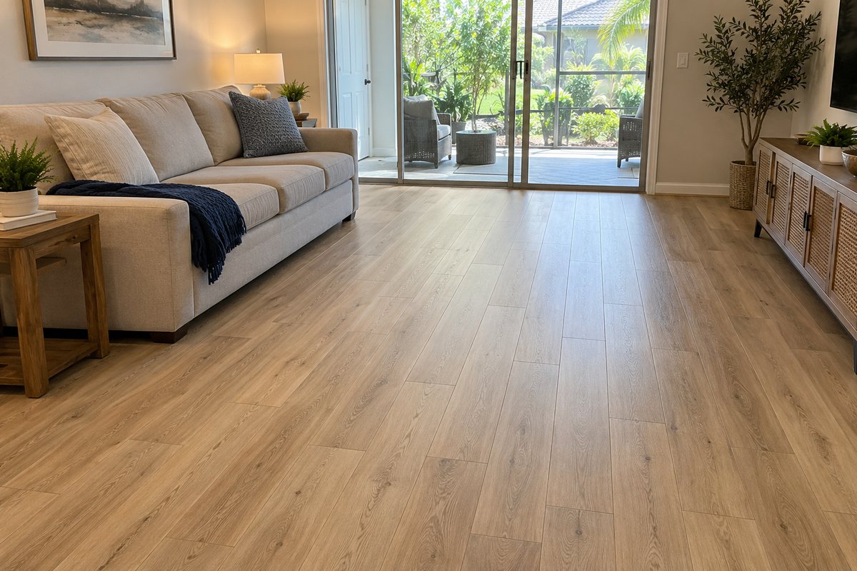 Wood-look vinyl plank floor in a Central Florida living room